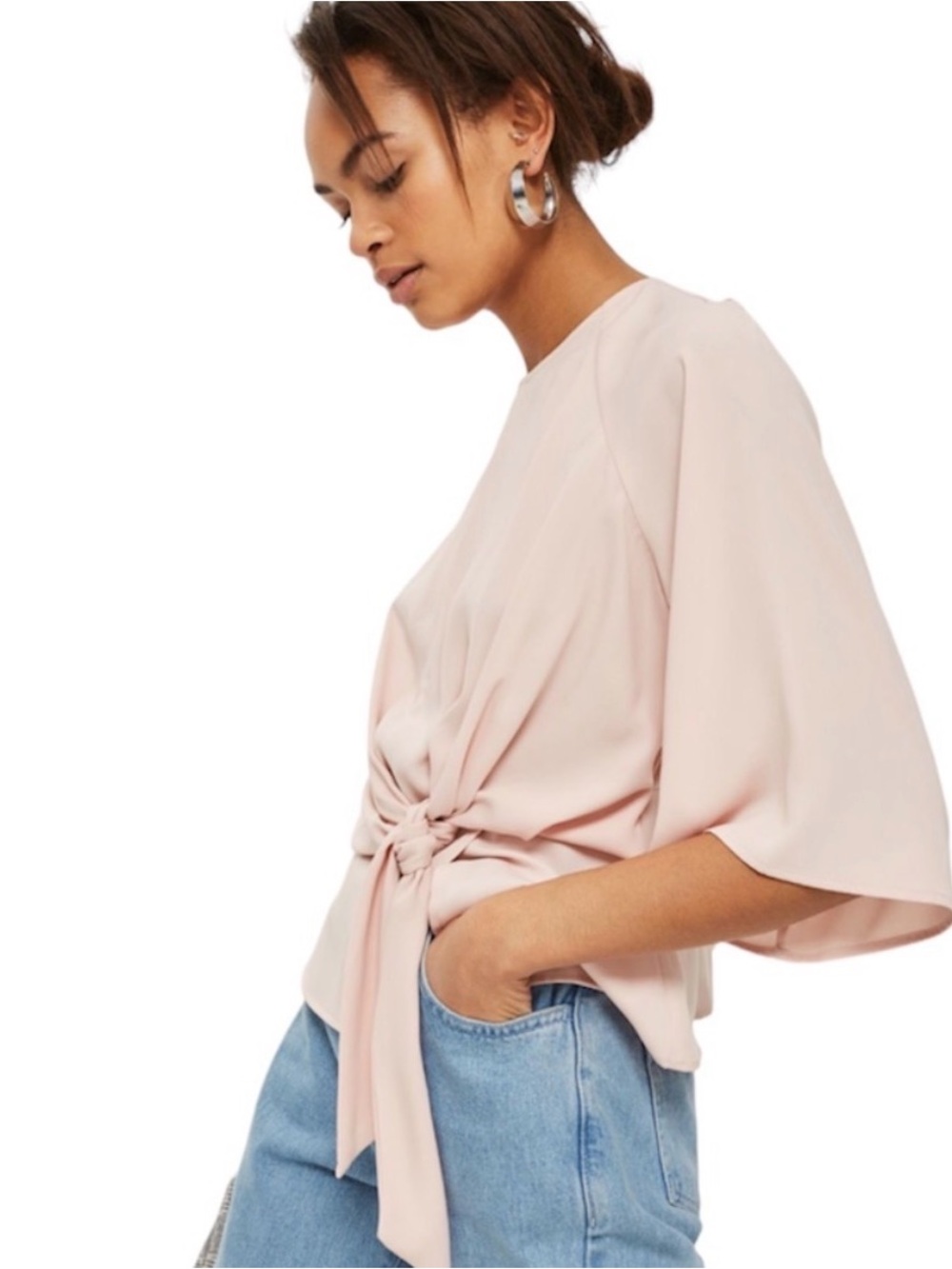 Topshop Blush Pink Tie-Front Women's Top w/ Front & Back Keyhole Cutouts Size 6